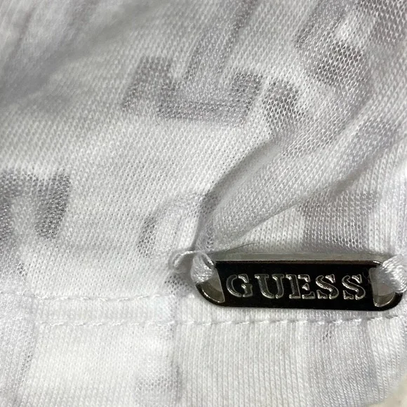 Guess Los Angeles 1981 Logo Sheer V Neck T Shirt White Womens Size Medium - Picture 5 of 10